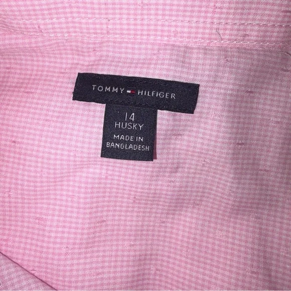 Tommy Hilfiger tiny check pink & white button down shirt 14 Husky NWT - Picture 3 of 6